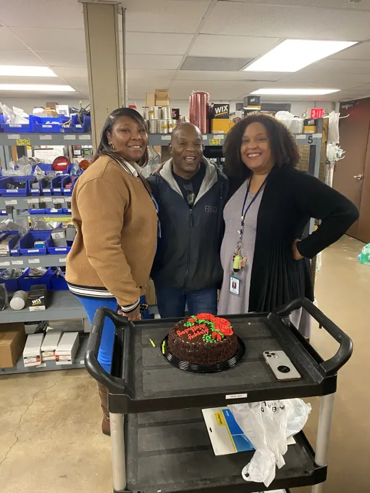 Celebrating with local school staff